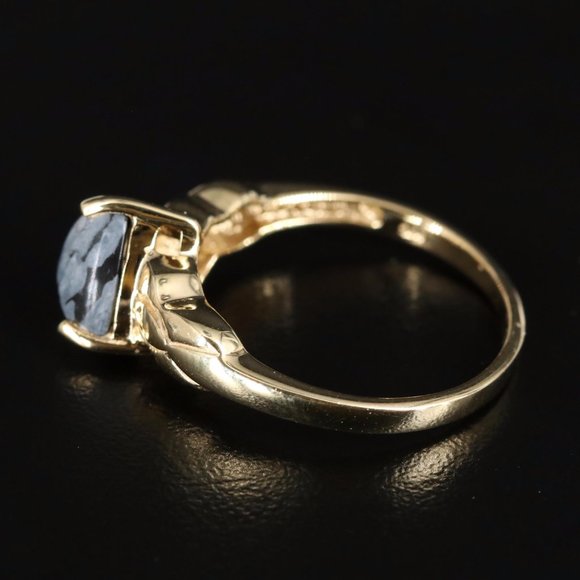 Gold Tone Sterling Silver Snowflake Obsidian Triangular Ring - Picture 5 of 8